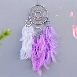 Сливовый Тканая паутина/сетка с украшениями из перьев, с железным кольцом, подвесные украшения для домашней спальни, слива, 730 мм