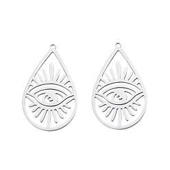 Нержавеющая Сталь Цвет Не тускнеющие 201 подвески из нержавеющей стали, слеза с глаз, цвет нержавеющей стали, 34.5x21x1 мм, отверстие : 1.4 мм