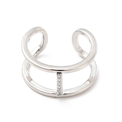 Letter I Кольцо-манжета с открытой буквой из прозрачного кубического циркония, платиновое латунное кольцо с двумя линиями для женщин, без свинца и без кадмия, letter.i, размер США 6 (16.5 мм)