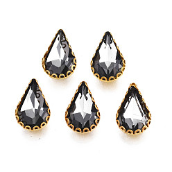 Gray Sew on Rhinestone, Transparent Glass Rhinestones, with Iron Prong Settings, Faceted, Teardrop, Gray, 13.5x8.5x5mm, Hole: 0.9mm