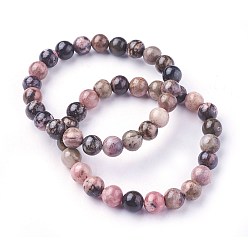 Rhodonite Natural Rhodonite Beads Stretch Bracelets, Round, 2 inch~2-1/8 inch(5.2~5.5cm), Beads: 8~9mm