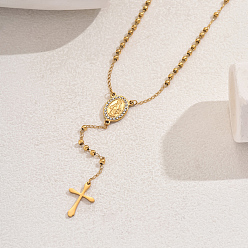 Oval 201 подвеска в виде святого креста с кисточкой, рельефный портрет из нержавеющей стали со стразами, четки для женщин, золотые, овальные, 20.87 дюйм (53 см)