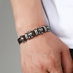 Кокосово-Коричневый Браслет с заклепками из сплава черепа, браслет из воловьей кожи для мужчин и женщин, кокосового коричневый, 10-1/4 дюйм (26 см)