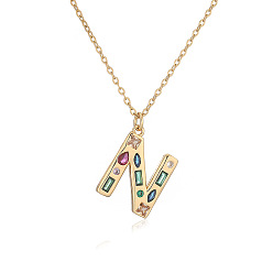 Letter N Ожерелья с подвесками-инициалами из латуни и разноцветными кубическими цирконами для женщин, реальный 18 k позолоченный, Письмо N, 17.72 дюйм (45 см), Кулон : 23x15 мм