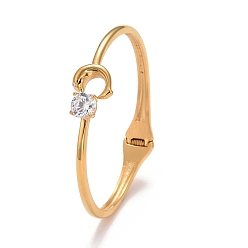 Golden Clear Cubic Zirconia Dophin Cuff Bangle, 304 Stainless Steel Hinged Open Bangle for Women, Ion Plating(IP), Golden, Inner Diameter: 2-1/4 inch(5.6cm)