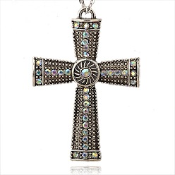 Kristall ab Tibetischen Stil Legierung Strass claddagh Quer große Anhänger, irisch, Antik Silber Farbe, Kristall ab, 86x59x7 mm, Bohrung: 4x5 mm