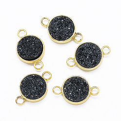 Черный Коннекторы из смолы druzy, плоско-круглые, золотые, чёрные, 9x14x3 мм, отверстие : 1.5 мм