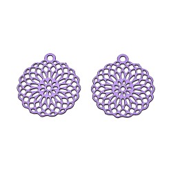 Средний Фиолетовый Полые подвески из нержавеющей стали, окрашенные аэрозольной краской., круглые подвески с цветочным рисунком, средне фиолетовый, 430 мм, отверстие : 14.5x13x0.3 мм