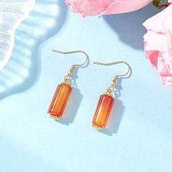 Золотой Природные сердолик болтаться серьги, с 304 нержавеющей стали, колонка, золотые, 40x8 мм