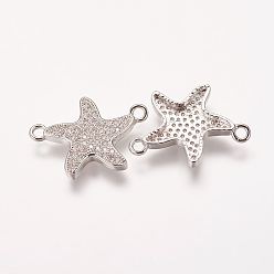 Платина Латунные микро проложить кубических ссылки циркония, морская звезда / морские звезды, платина, 16.5x23x2.5 мм, отверстие : 1.5 мм