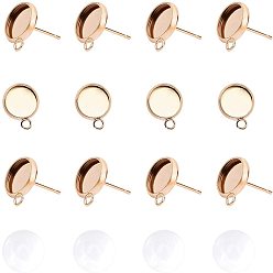 Rose Gold DIY Earring Making Kits, with 304 Stainless Steel Stud Earring Settings, 8mm Transparent Clear Glass Cabochons, Rose Gold, 40pcs/box