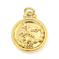 Scorpio 304 Stainless Steel Pendants Rhinestone Settings, Round with Constellations, Scorpio, 20.5x17x3.5mm, Hole: 3.5x2mm, Fit for 0.9mm Rhinestone