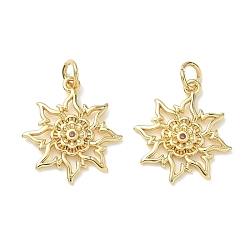 Real 18K Gold Plated Brass Micro Pave Orange Red Cubic Zirconia Pendants, Sun Charms, Real 18K Gold Plated, 20x16x2mm, Hole: 3.5mm