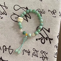 Темный Морско-зеленый Лев фарфоровые круглые бусины эластичные браслеты для женщин, cmолой, темно-зеленый, 6-1/4 дюйм (16 см)