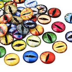 Gemischte Farbe Bedruckte transparente Glascabochons, halbrund mit Augenmuster, Gemischte Farbe, 20x5 mm, ca. 100 Stk. / Beutel