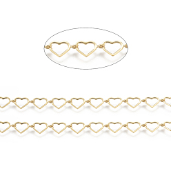 Настоящее золото 18K Латунные бисерные цепочки ручной работы, цепочка ссылок, долговечный, пайки, с катушкой, сердце, реальный 18 k позолоченный, ссылка: 6x10x0.5 mm, около 32.8 футов (10 м) / рулон