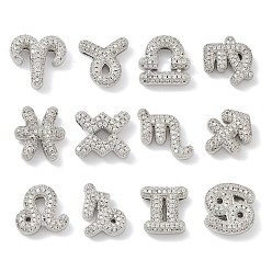 Платина Подвески с двенадцатью созвездиями из латуни с микропаве из прозрачных кубических цирконий, без кадмия и без свинца, долговечный, стойки покрытие, разнообразные, платина, 11.5~15x12~15x5 мм, отверстие : 3x2 мм