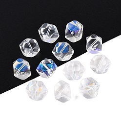 Clear Electroplate Transparent Glass Beads, Cube, Faceted, Rainbow Plated, Baking Paint, Clear, 11.5~12x13~13.5x9.5mm, Hole: 1~1.2mm