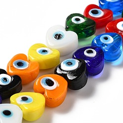 (52) Непрозрачная лаванда Ручной сглаза бусины бисер нитей, сердце, разноцветные, 12x12x6 мм, отверстие : 1.4 мм, около 33 шт / нитка, 14.37''~14.57'' (36.5~37 см)