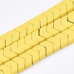 Yellow Spray Painted Non-magnetic Synthetic Hematite Beads Strands, Arrow/Chevron, Yellow, 5x6x3mm, Hole: 0.5mm, about 100pcs/strand, 15.7 inch