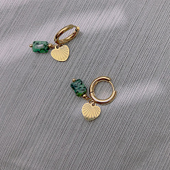 Зеленый Винтажные позолоченные серьги-кольца в форме сердца во французском стиле, с подвесками из натуральной голубой яшмы, золотые, зелёные