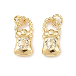 Настоящее золото 18K Латунные микропаве прозрачные подвески с фианитом, прелести мешков, долговечный, без кадмия и без свинца, стойки покрытие, с целью перехода в кольце, реальный 18 k позолоченный, 17x7.5x4 мм, отверстие : 3.4 мм