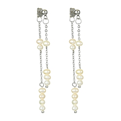 Нержавеющая Сталь Цвет Серьги-гвоздики с кисточками и бусинами из натурального жемчуга, 304 серьги-гвоздики спереди и сзади из нержавеющей стали, цвет нержавеющей стали, 65.5x4 мм