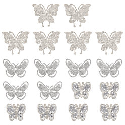 Кристалл 18 шт. 3 стили бабочки, аппликации из стразов с горячей фиксацией, аксессуары для костюма, кристалл, 42~60x45~72x1.5~3 мм, 6 шт / стиль