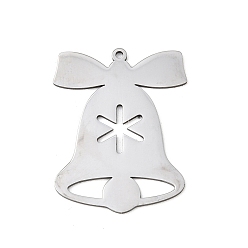 Christmas Bell Рождественские 201 подвески из нержавеющей стали, рождественский колокольчик с бантом, 33x25x1 мм, отверстие : 1.4 мм