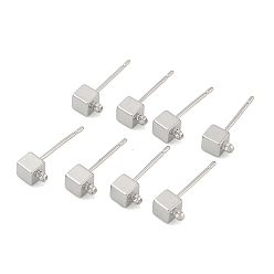 Platino Real Plateado Componentes para pendientes de botón de cubo de latón Shegrace, sin cadmio y níque y plomo, con bucle, Platino verdadero plateado, 6x4 mm, agujero: 1.2 mm