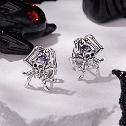 Spider Хэллоуин 925 серьги-гвоздики из стерлингового серебра с кубическим цирконием, античное серебро, паук, 11x10 мм