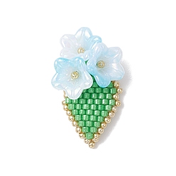 Светло-Синий Подвески-цветы из стеклянных бусинок ручной работы, с 304 кольцами для прыжков из нержавеющей стали и акрилом, голубой, 34x22x12 мм, отверстие : 3 мм