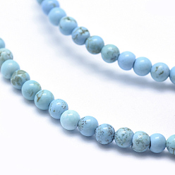 Howlite Natural Magnesite Beads Strands, Dyed & Heated, Round, Medium Turquoise, 4mm, Hole: 0.5mm, about 98pcs/strand, 15.9 inch(40.5cm)