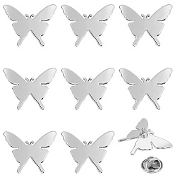 Platinum 10 Sets Alloy Butterfly Lapel Pin Brooch, Badge for Backpack Clothes, Platinum, 21.5x28x4mm