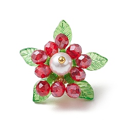 Красный Стекло с круглыми ракушечными жемчужинами и акриловыми подвесками и латунными бусинами, цветок, красные, 17.5~18x20~23x20~23 мм, отверстие : 2.5 мм