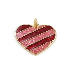 Сердце Латунные подвески с красной эмалью ко Дню святого Валентина, реальный 18 k позолоченный, стойки покрытие, долговечный, без кадмия и без свинца, с прыжковых колец, сердце, 17x21x2.5 мм, отверстие : 3 мм