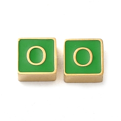 Letter O 304 aus Stahl-Email-Perlen, echt 14 k vergoldet, Quadrat mit Buchstaben, Buchstabe o, 8x8x4 mm, Bohrung: 2 mm