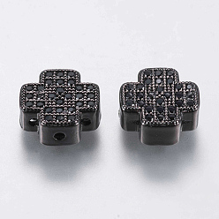 Черный Цвет Металла Латунные микро проложить кубического циркония подвески, многожильных ссылки, крестик, чёрные, металлический черный , 10x10x4 мм, отверстие : 1 мм