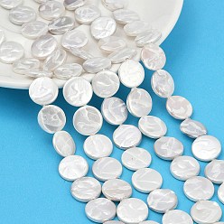 Белый Нити бусин из искусственного жемчуга с гальваническим покрытием из фарфора, плоско-круглые, белые, 15x3 мм, отверстие : 0.9 мм, около 25 шт / нитка, 15.20'' (38.6 см)