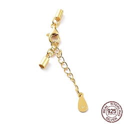 Настоящее золото 18K 925 удлинитель цепи из стерлингового серебра, концевые цепочки с застежками-караками и концами шнура, вкладки каплевидной цепочки, с печатью s925, реальный 18 k позолоченный, 24 мм