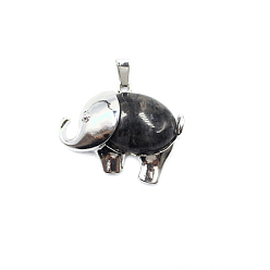 Лабрадорита Натуральные черные лабрадоритовые подвески, Слон прелести, с металлической фурнитурой с платиновым покрытием, 27x33 мм