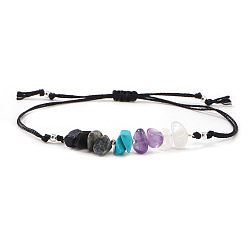 Смешанные камни Браслеты из натуральных смешанных драгоценных камней и латунных бусин., Регулируемые плетеные браслеты из бусин для женщин и мужчин, 11.02 дюйм (28 см)