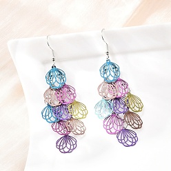 Цветок 430 из нержавеющей стали болтаться серьги, с платиновой фурнитурой для сережек, цветок, 75x27 мм