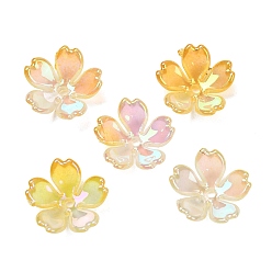 Yellow UV Plating Opaque Acrylic Beads, Iridescent, Flower, Gradient Color, Yellow, 11x11.5x4mm, Hole: 1.4mm