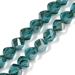 Морско-зеленый Гальванизируйте прозрачное стекло бисер нитей, скрученный, гальваническое покрытие, граненые, цвета морской волны, 7.5x8x8 мм, отверстие : 1.4 мм, около 68~71 шт / нитка, 20.87'' (53 см)