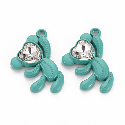 Dark Cyan Spray Painted Alloy Rhinestone Pendants, Cadmium Free & Lead Free, Bear Charms, Dark Cyan, 26.5x21.5x4.5mm, Hole: 2mm