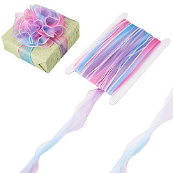 Pink 10M Polyester Gauze Ribbon, Gradient Color, Clothes Accessories, Pink, 2-1/8 inch(55mm)