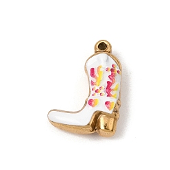 Colorful 304 Stainless Steel Enamel Pendants, Western Cowgirl Boot with Sea Grass Charms, Ion Plating(IP), Long-Lasting Plated, Real 18K Gold Plated, Colorful, 18x12.5x5.5mm, Hole: 1.5mm