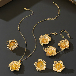 Золотой Браслет из цветочного сплава, серьги-гвоздики, ожерелья с подвесками и комплекты колец, золотые, 370 мм & 160 мм & 30x29 мм & 18 мм