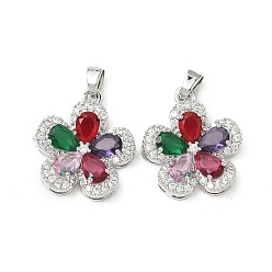 Платина Латунные микро проложить кубического циркония подвески, без кадмия, без никеля и без свинца, цветок, платина, 19.5x17.5x4.5 мм, отверстие : 3.5x2.5 мм